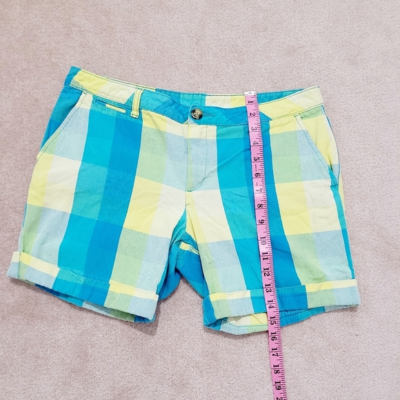 Faded Glory Women's 100% Cotton Ultra Aqua Plaid Shorts Size 10 Y2K Flat Front - Picture 5 of 8